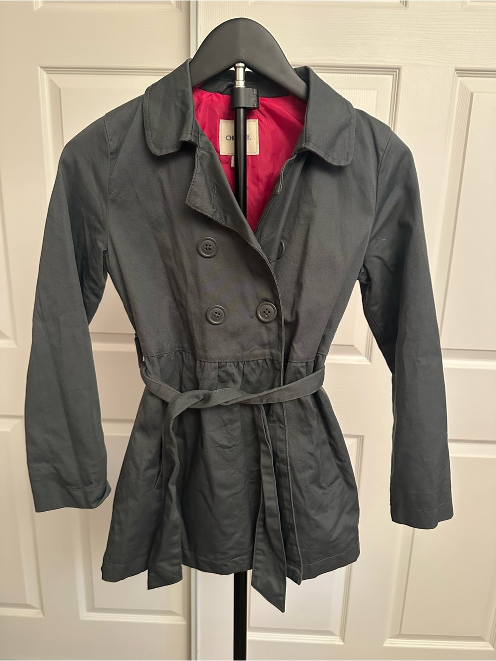 Cherokee Black Trench Coat with Red Lining Size Medium